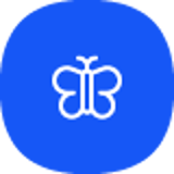 Blå ikon med hvid sommerfugl på blå baggrund i enkelt design.