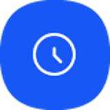 Ur skive ikon på blå baggrund i en enkel, moderne stil.