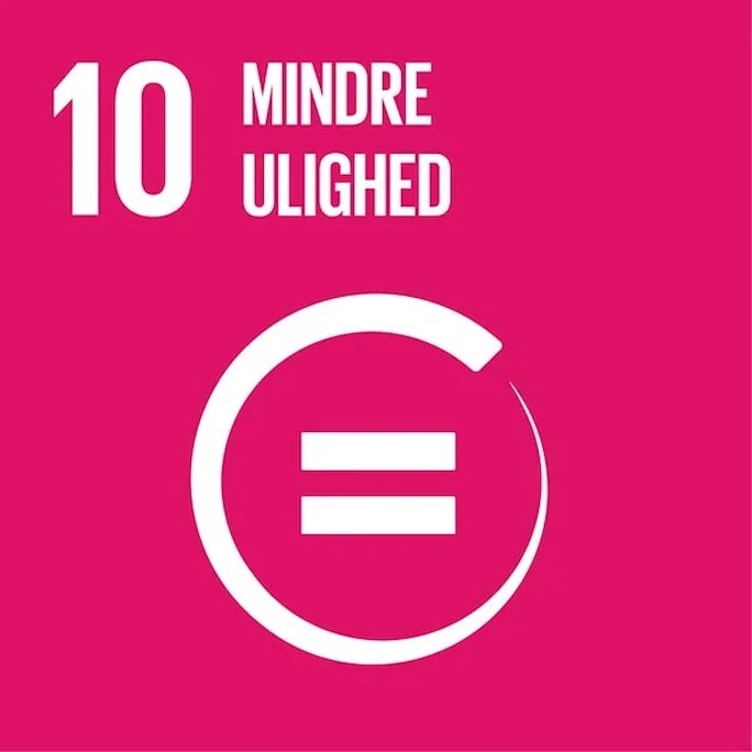 Mål 10 for bæredygtig udvikling: Mindre ulighed symboliseret af lighedstegn på lyserød baggrund.