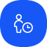 Brugerikon med ur symboliserer tidsstyring på blå baggrund.