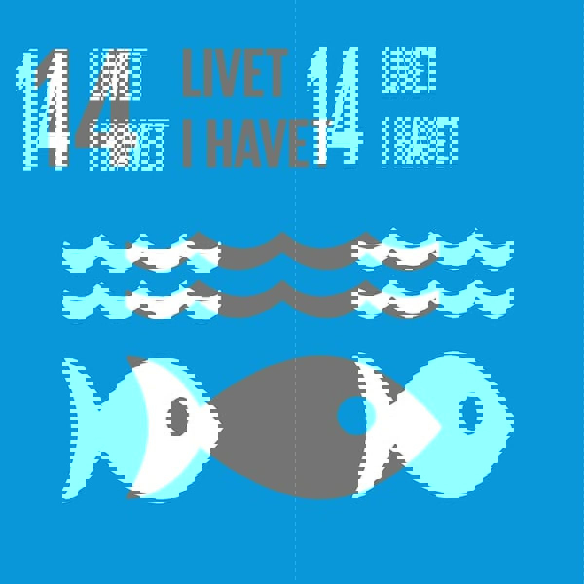 Ikon for det fjortne verdensmål er illustreret med bølger og en fisk.