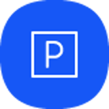 Parkering ikon i hvidt på blå baggrund, som symboliserer et parkeringsområde eller -tjeneste i digital sammenhæng.