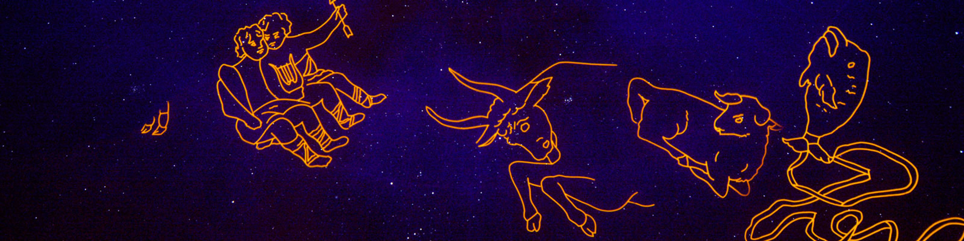 Stjernebilleder projekteret i nattehimlen på Planetarium i København.