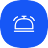 Ikon med klokke på blå baggrund, der symboliserer serviceminded.