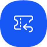 Gebyrfri ændring og refundering ikon på blå baggrund, der viser en billet med en tilbagevendende pil.