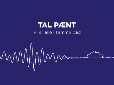 Tal Pænt-kampagneplakat med bølgeform og skibssilhuet på lilla baggrund.