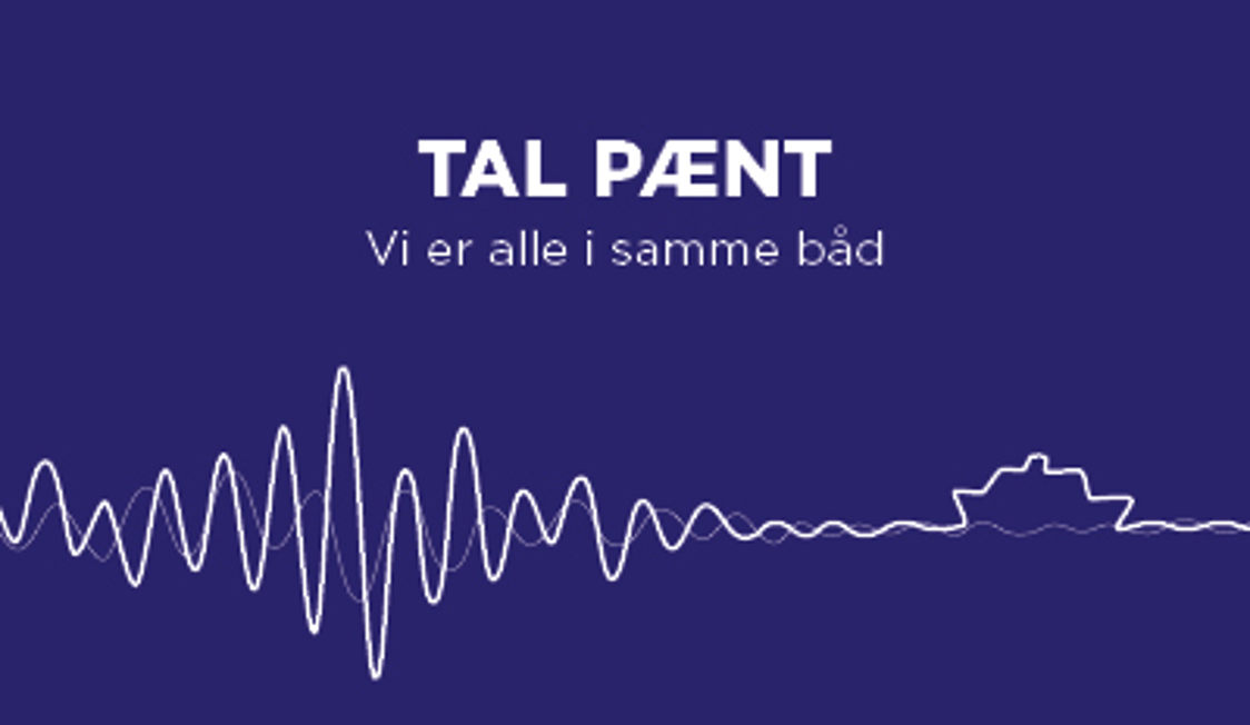 Tal Pænt-kampagneplakat med bølgeform og skibssilhuet på lilla baggrund.
