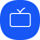 Ikon af en fjernsynsskærm med antenne på blå cirkelbaggrund, der repræsenterer medie- eller tv-relateret indhold.